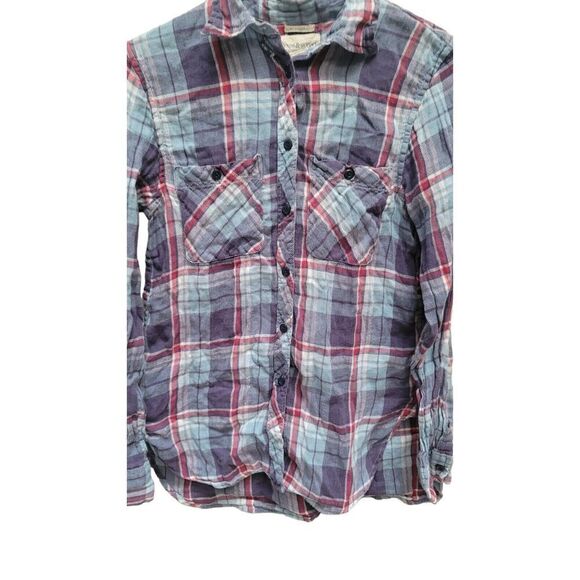 Denim & Supply Ralph Lauren Button Down Shirt Womens Small Blue Plaid Top - Picture 2 of 8